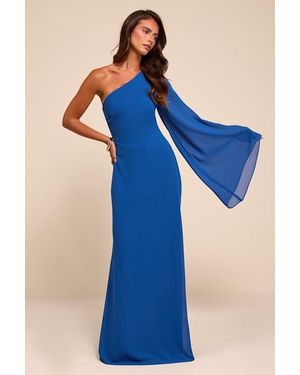 Lulus Elizabeth One-Shoulder Bell Sleeve Maxi Dress - Blue