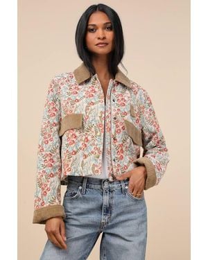 Lulus Morrina Multi Floral Jacquard Barn Jacket - Natural