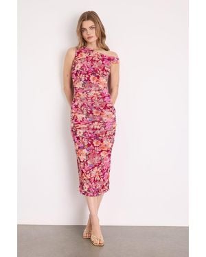 Lulus Mizela Floral Mesh One-Shoulder Midi Dress - Pink