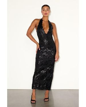 Lulus Adelia Lace Sequin Plunging Maxi Dress - Black