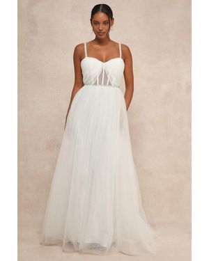 Lulus Glittering Romance Rhinestone Tulle Bustier Maxi Dress - Natural