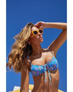 Kulani Kinis Bombshell Beach Floral Underwire Bikini Top - Blue