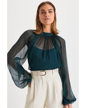 Lulus Angelically Airy Balloon Sleeve Top - Blue