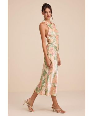 Lulus Belin Sage Multi Floral Satin Backless Midi Dress - Natural