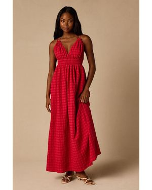 Lulus Tamilyn Gingham Lace-Up Maxi Dress - Red