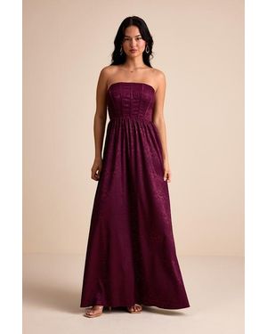 Lulus Venita Plum Floral Jacquard Satin Bustier Maxi Dress - Purple
