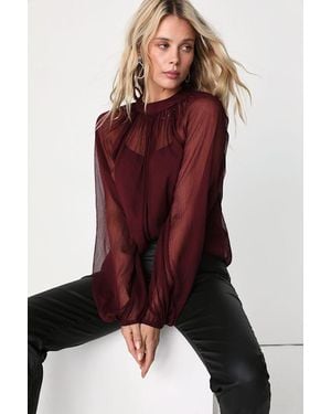 Lulus Angelically Airy Balloon Sleeve Top - Red