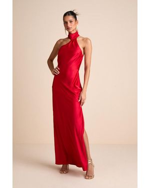 Lulus Madalena Satin Cowl Back Maxi Dress - Red