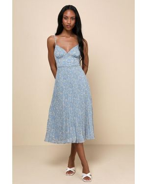 Lulus Darling Favorite Floral Sleeveless Pleated Midi Dress - Blue