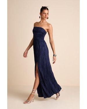 Lulus Poised Performance Plisse One-Shoulder Maxi Dress - Blue