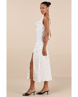 Lulus Matea Polka Dot Satin Cowl Tie-Back Midi Dress - Blue