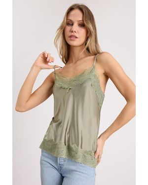 Lulus Cameron Sage Satin Lace Cami Top - Green