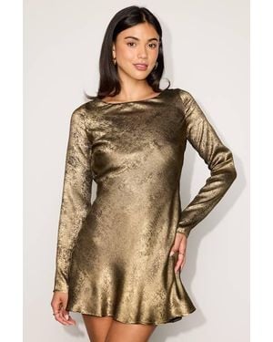 Lulus Stellina Metallic Satin Long Sleeve Mini Dress - Brown