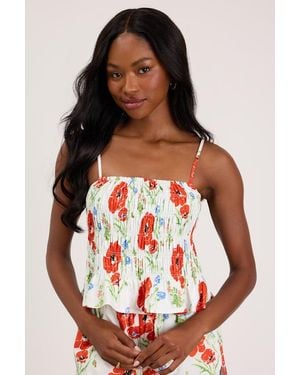 Lulus Delaina Multi Floral Smocked Tank Top - Red
