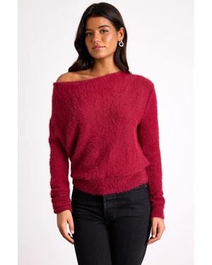 Lulus Care For You Eyelash Knit Cowl Neck Reversible Sweater - Red