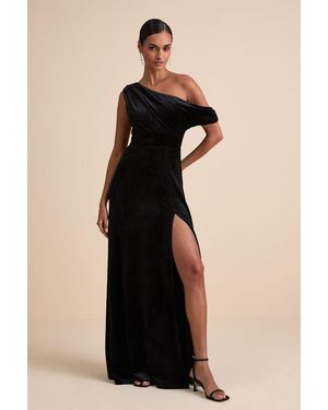 Lulus Coveted Confidence Velvet Asymmetrical Maxi Dress - Black
