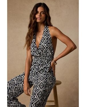 Lulus Elodie Multi Boho Print Backless Jumpsuit - Brown