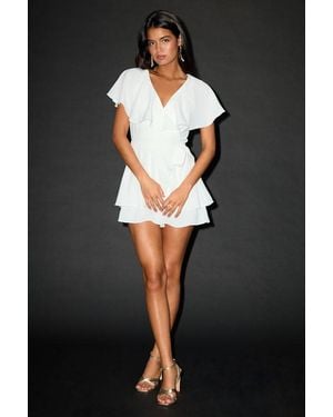Lulus Aldrin Ruffled Backless Wrap Skort Romper - Brown