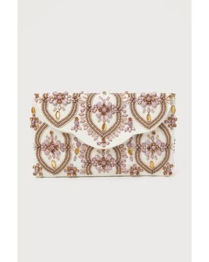 Lulus Unrivaled Aesthetic Ivory And Rhinestone Beaded Clutch - Natural