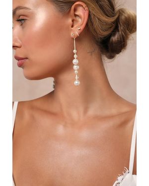 Lulus Exceedingly Elevated Pearl Rhinestone Drop Earrings - Metallic