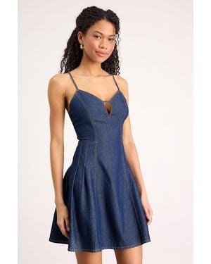 Lulus Margorie Dark Wash Denim Lace-Up Mini Dress - Blue
