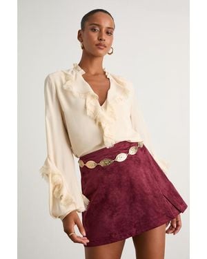 Lulus Marieanne Suede Faux-Wrap Skort - Red