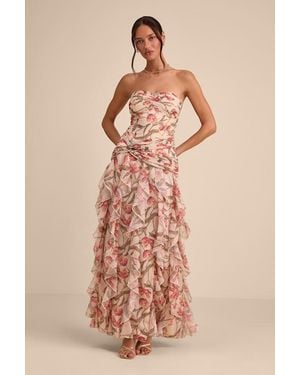 Lulus Danna Floral Ruffled Maxi Dress - Natural