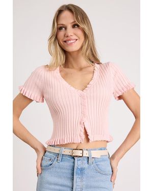 Lulus Keighlen Ribbed Ruffled Short Sleeve Jumper Top - Pink