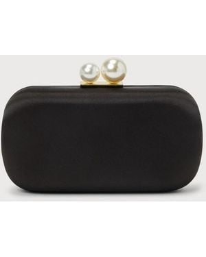 Lulus Poised Feelings Satin Pearl Box Clutch - Black