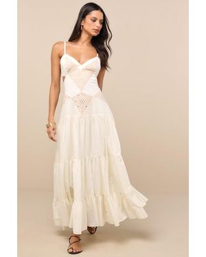 Lulus Maisha And Embroidered Drop Waist Maxi Dress - Natural