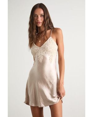 Lulus Maylene Satin Crochet Lace Slip Mini Dress - Natural