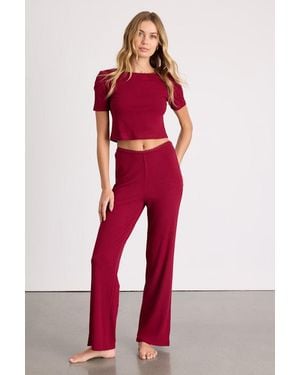 Lulus Laudrey Ribbed Knit Wide-Leg Lounge Pants - Red