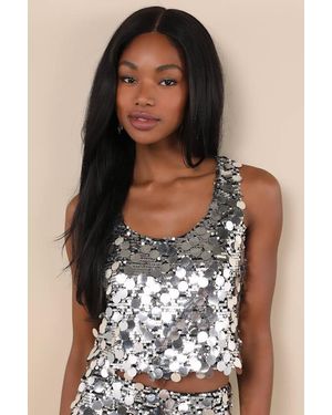 Lulus Prominent Sparkle Sequin Cropped Tank Top - Metallic