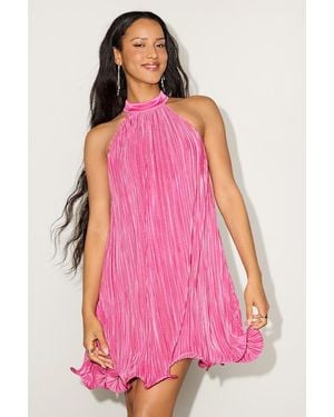 Lulus Vaivah Satin Plisse Mock Neck Swing Mini Dress - Pink