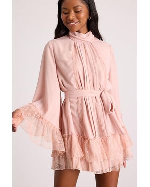 Lulus Sidonie Lace Bell Sleeve Mini Dress - Pink