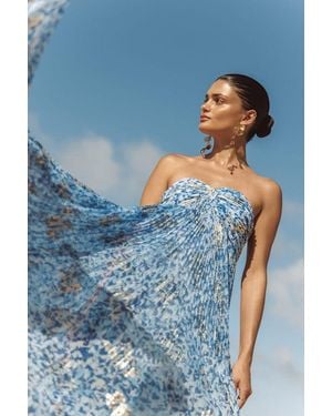 Lulus Lynwen Abstract Pleated Strapless Maxi Dress - Blue