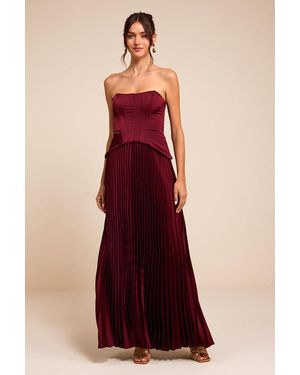 Lulus Makani Satin Bustier Maxi Dress - Red