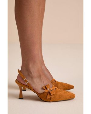 ZEMETA Bow Suede Slingback Court Shoes - Brown