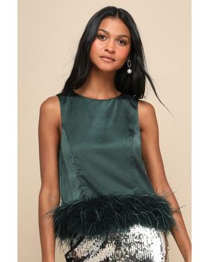 Lulus Fancy Fixation Satin Feather Tank Top - Green