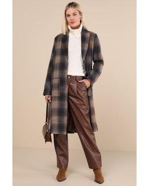 Lulus Posh Weather And Plaid Collared Peacoat - Natural