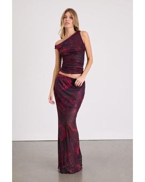 Lulus Camella Dark Plum Floral Mesh Maxi Skirt - Red