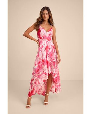 Lulus An Enchanting Dream Multi Print High-Low Maxi Dress - Pink