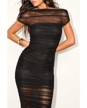 Lulus Sunama Mesh Ruched Bodycon Midi Dress - Black