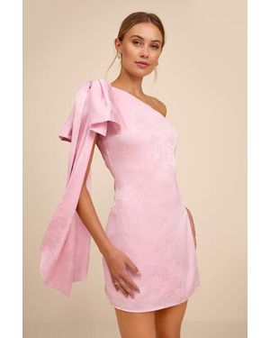 Lulus Jayda Satin Jacquard One-Shoulder Sash Mini Dress - White