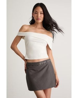 Lulus Niccola Pinstriped Belted Low-Rise Mini Skirt - Grey