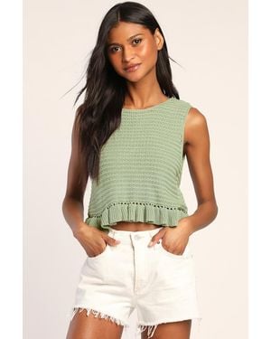 Lulus Flouncin' Around Dusty Cropped Ruffled Jumper Tank - Green
