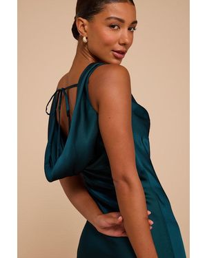 Lulus Aernah Dark Satin Cowl Tie-Back Slip Maxi Dress - Blue