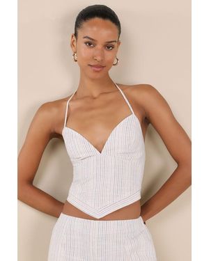 Lulus Anahita Cream And Striped Halter Top - Brown