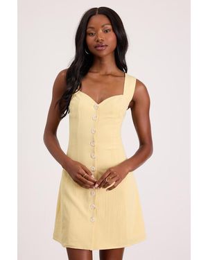 Lulus Sarie Textured Button-Front Mini Dress - Natural