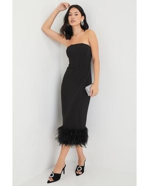 Lulus Fancy Behavior Bustier Strapless Feather Midi Dress - Black
